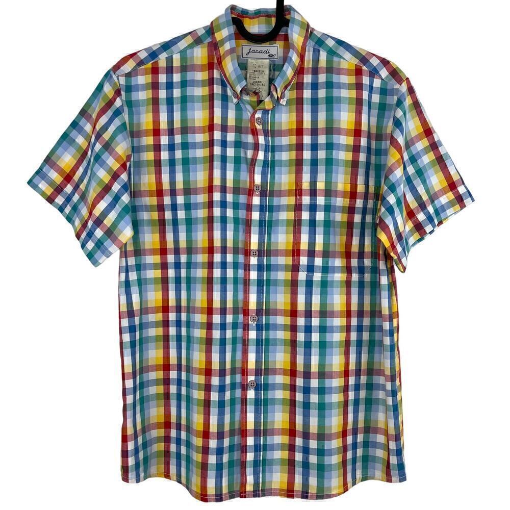 Vintage Jacadi Paris Parisian Multi Color Plaid Gingham Check Button Down 12Y